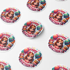 Happy Birthday 6 Circle Stickers