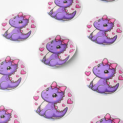 Purple Dinosaur 1 Circle Stickers