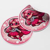 Pink Girl Superhero 1 Circle Stickers