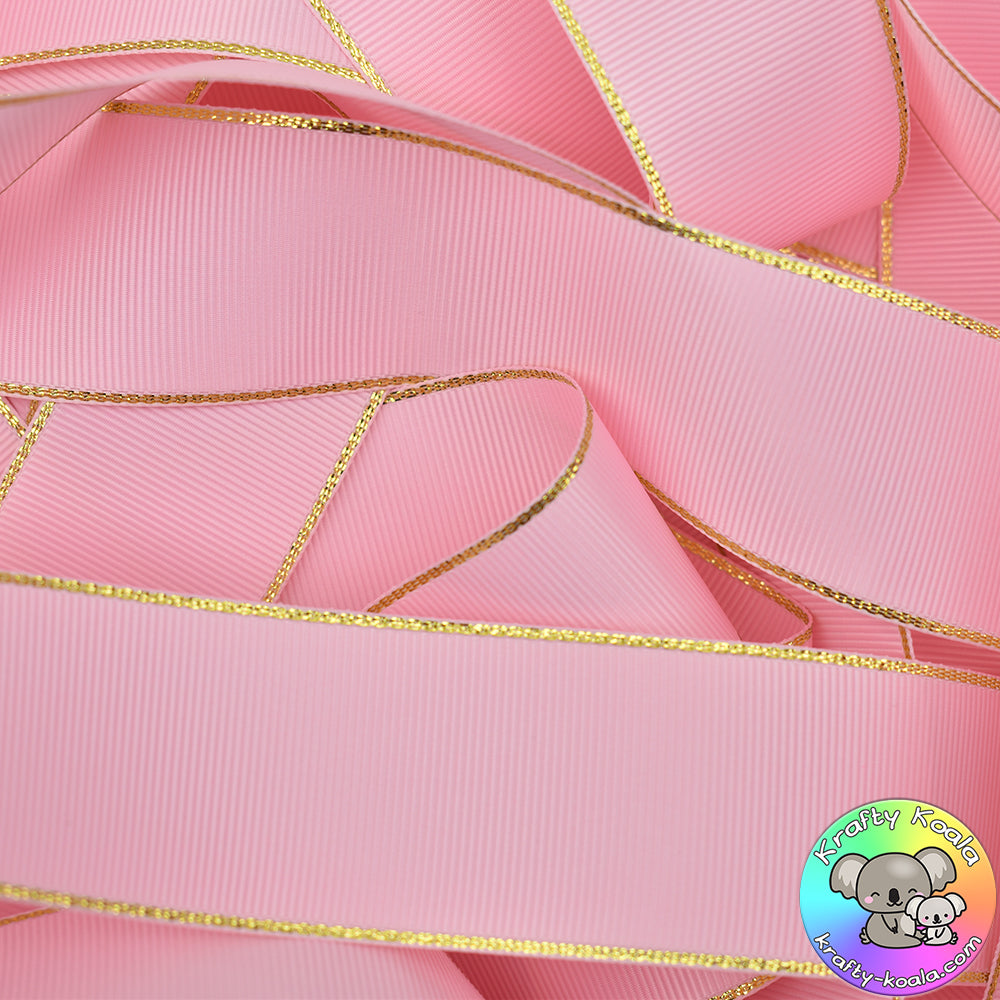 Baby Pink Gold Edged Grosgrain Ribbon