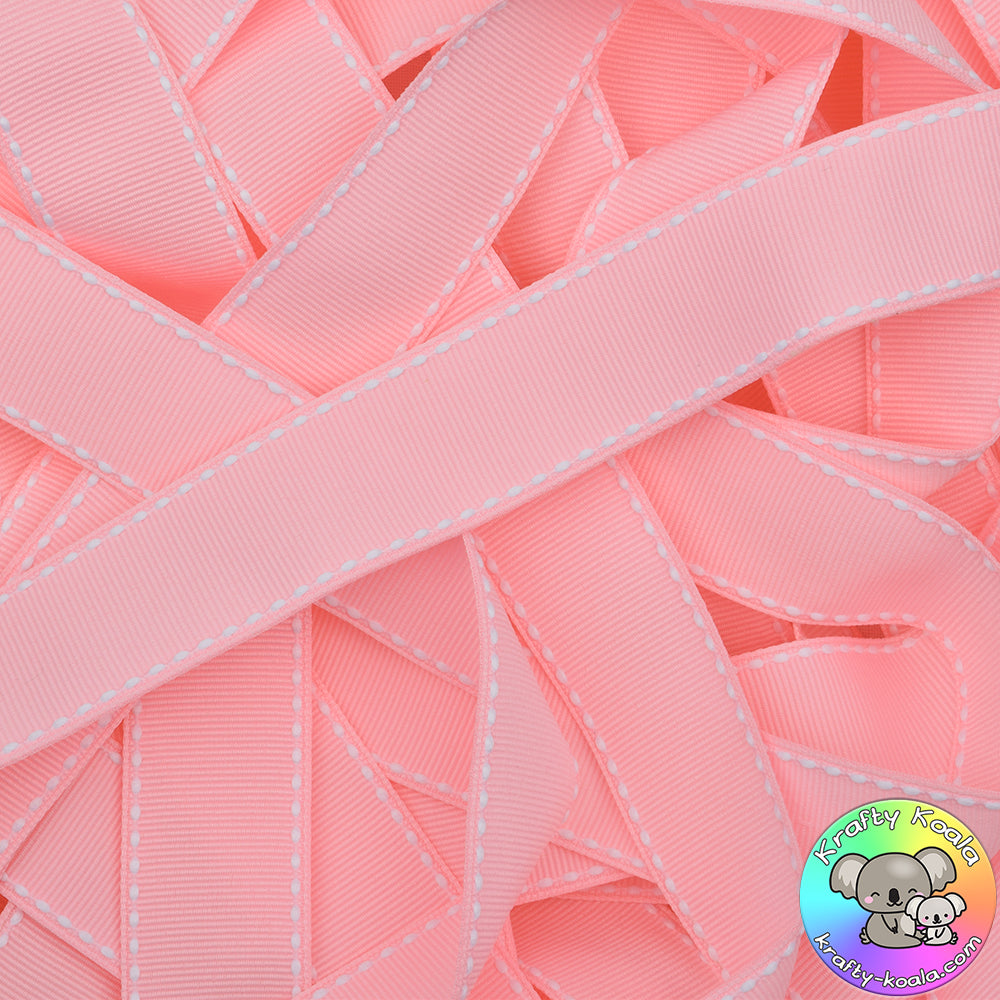 Baby Pink Saddle Stitched Grosgrain Ribbon