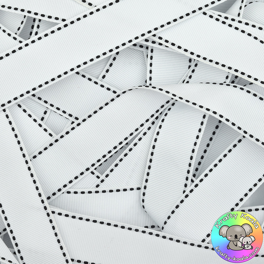 White & Black Saddle Stitched Grosgrain Ribbon