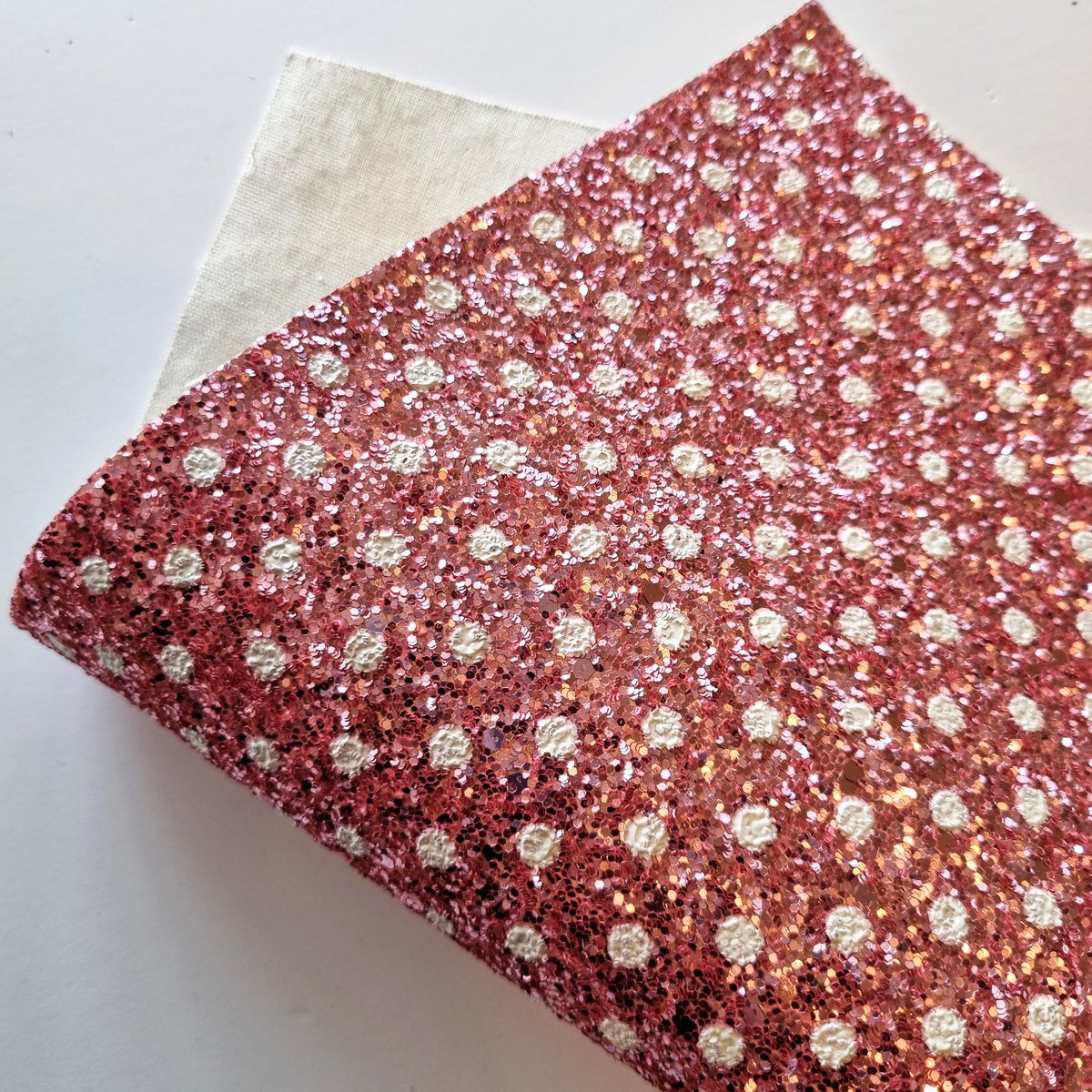 Pink Polka Dot Chunky Glitter Fabric