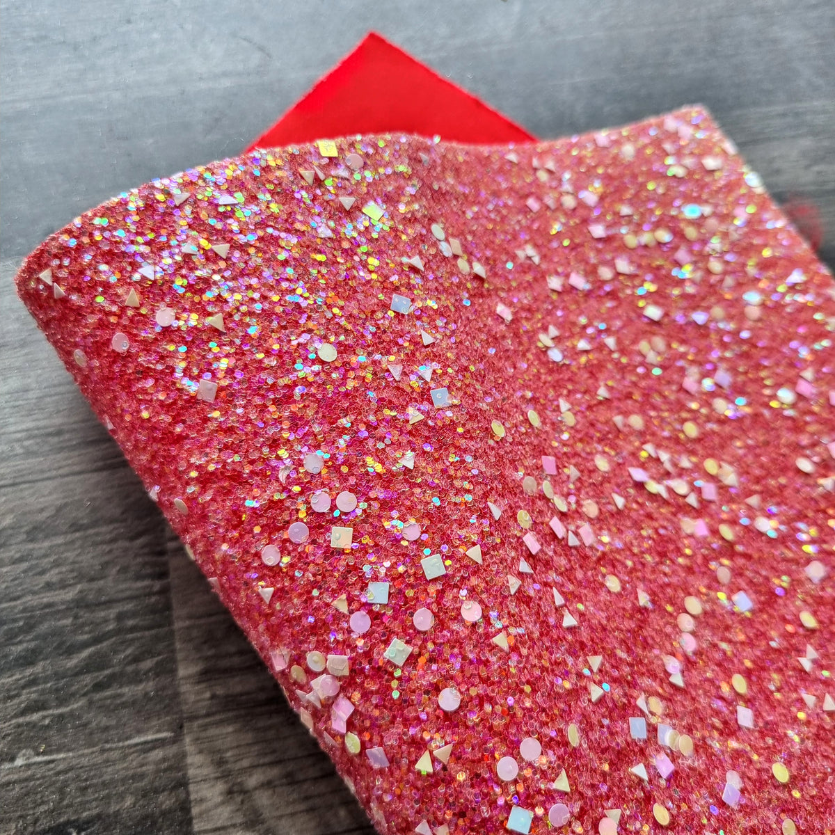 Red Gemstones Chunky Glitter Fabric