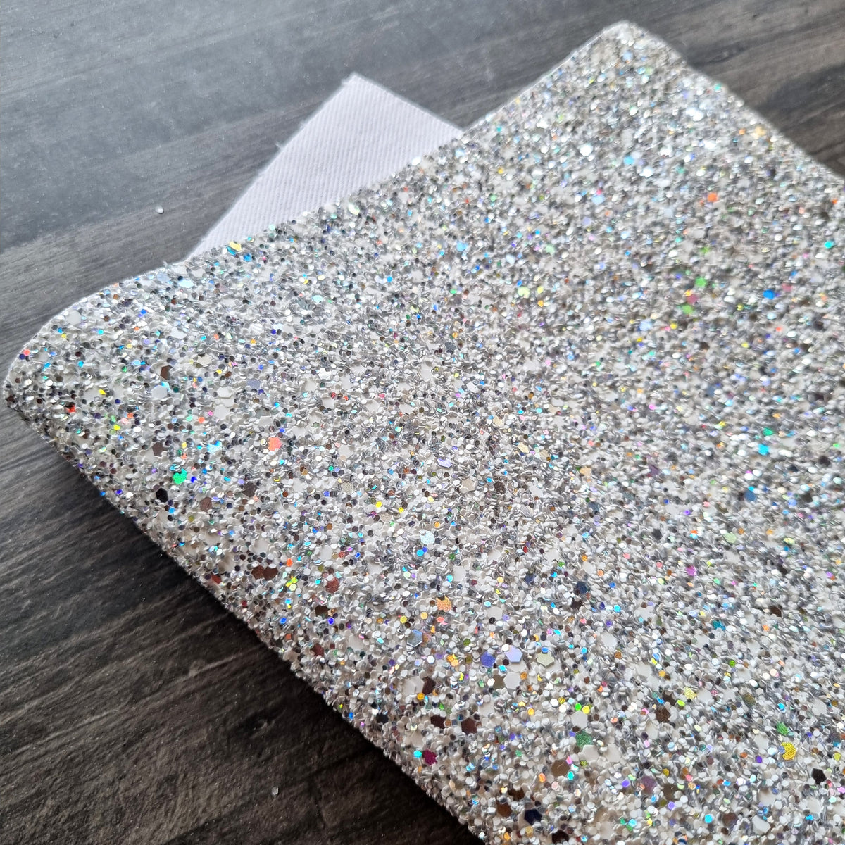 White Holographic Ultra Chunky Glitter Fabric