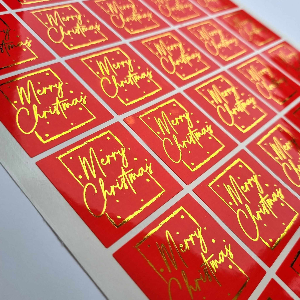 Red Merry Christmas Square Foil Stickers