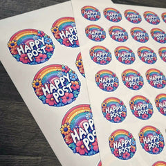 Rainbow Happy Post 1 Circle Stickers