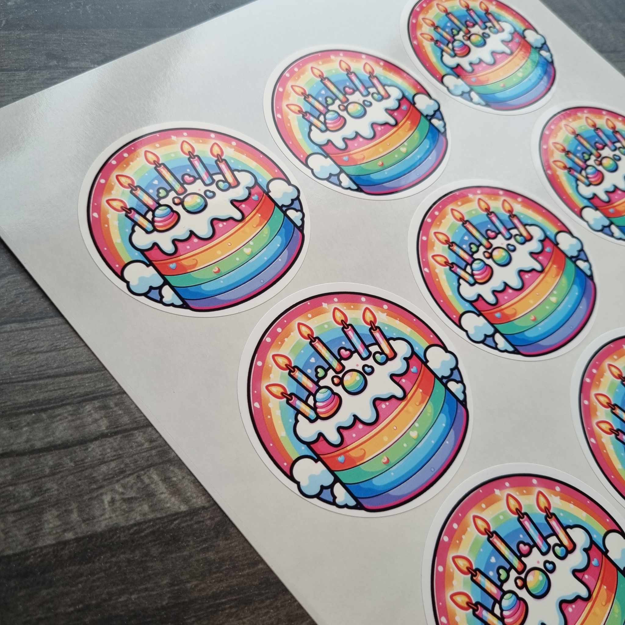 Birthday Cake Rainbow Circle Stickers