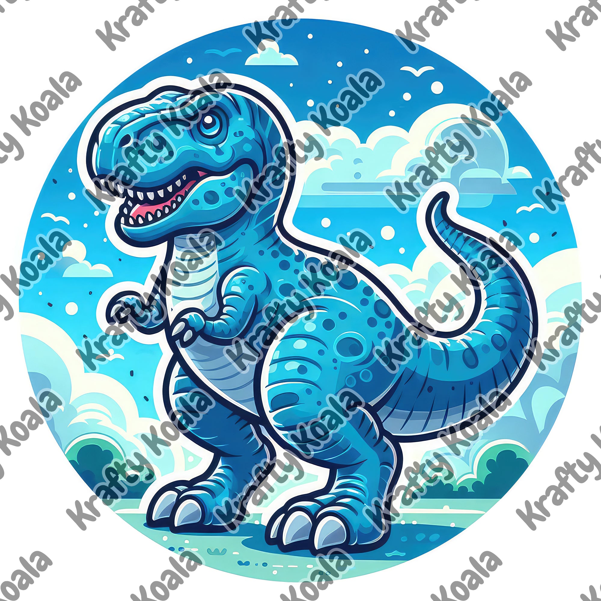 Blue Dinosaur 4 Circle Stickers