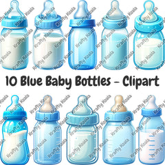 Blue Baby Bottles Digital Design Bundle