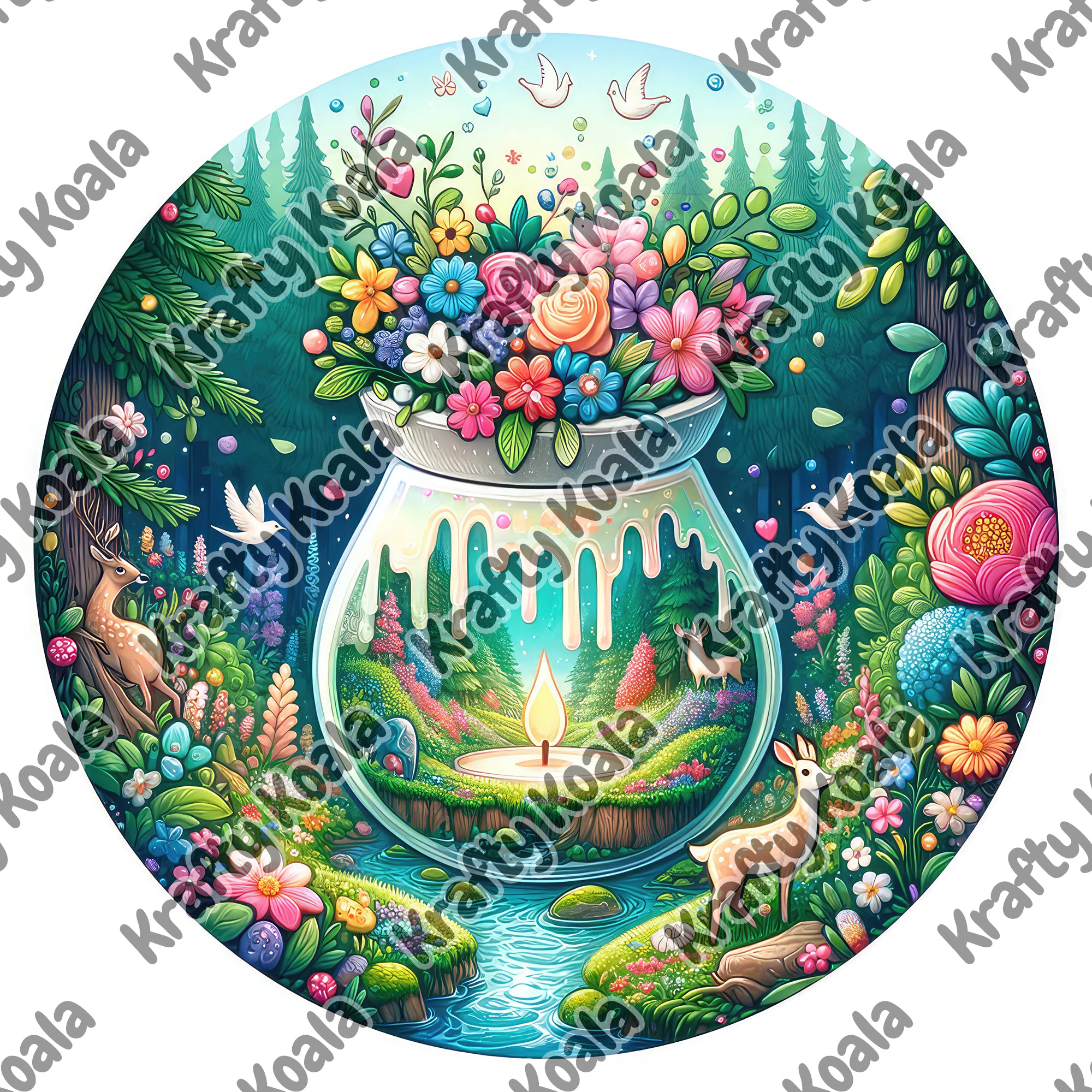 Forest Wax Melt Burner 2 Circle Stickers