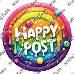 Melted Rainbow Happy Post Circle Stickers