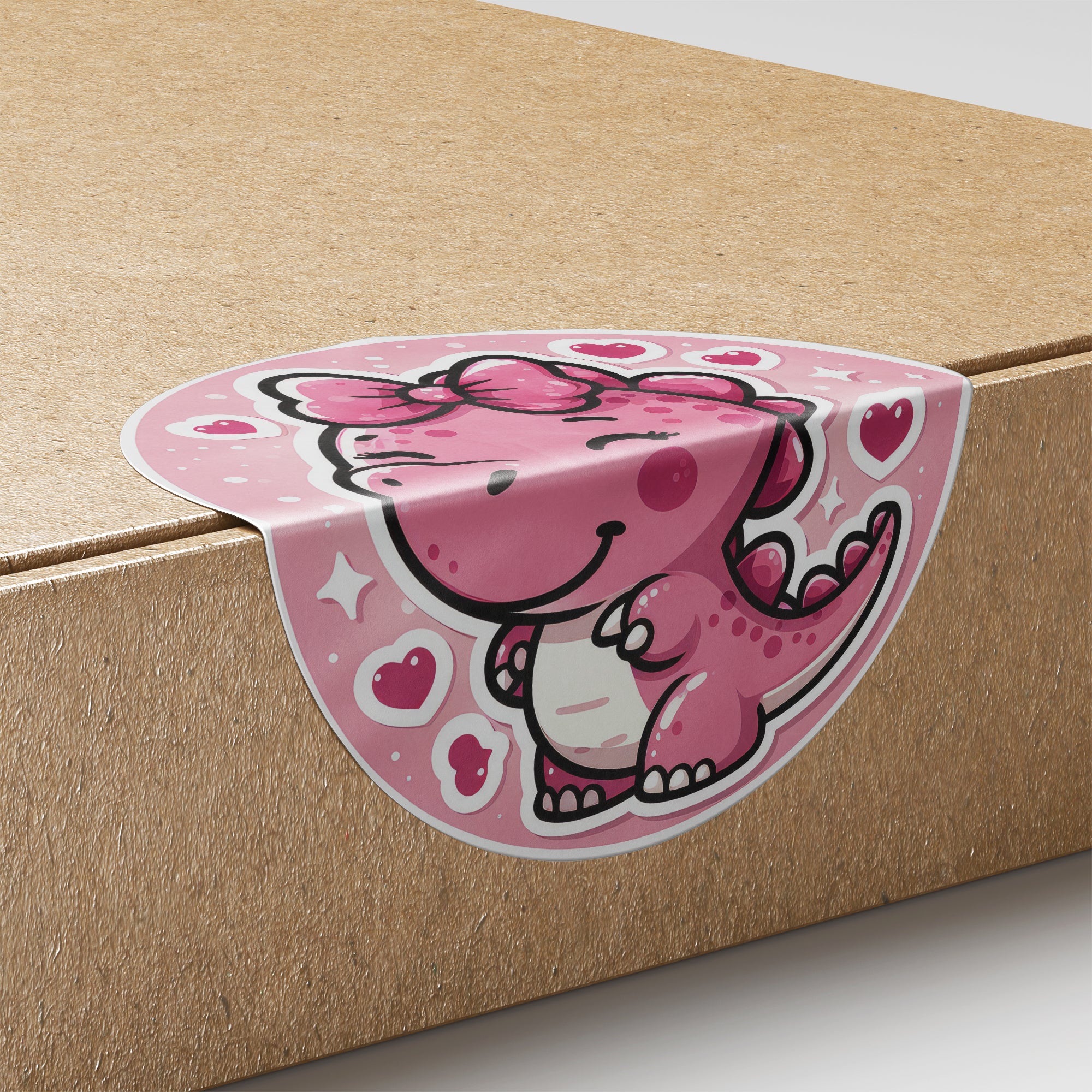 Pink Dinosaur 2 Circle Stickers