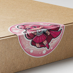 Pink Girl Superhero 1 Circle Stickers