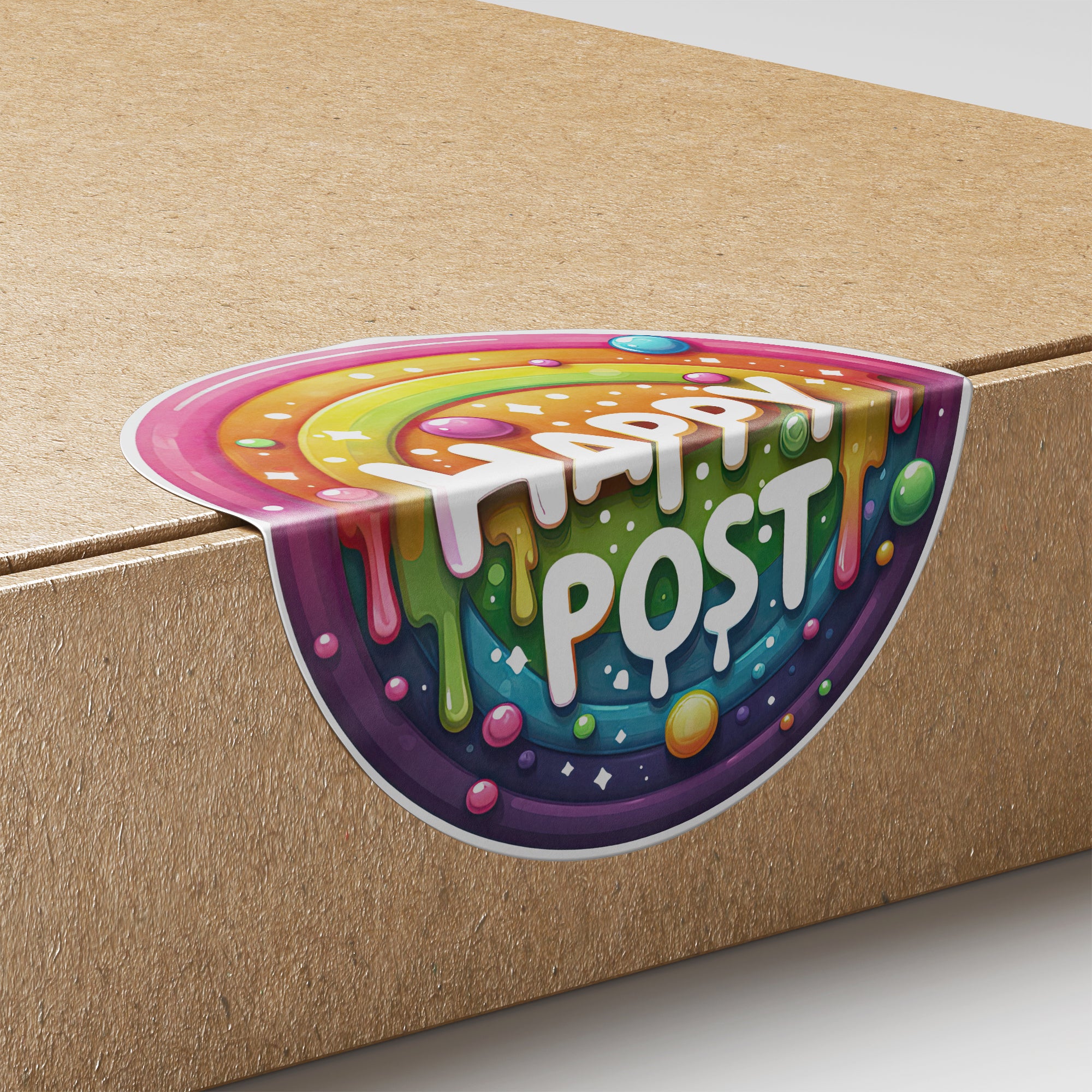 Melted Rainbow Happy Post Circle Stickers