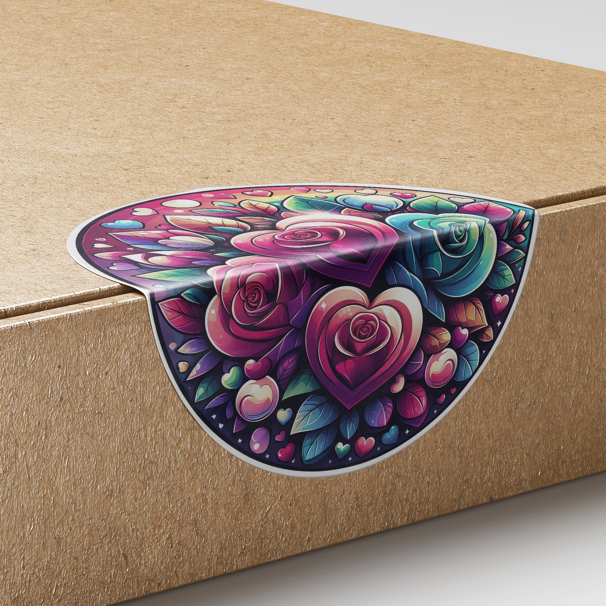 Rainbow Hearts & Roses 3 Circle Stickers