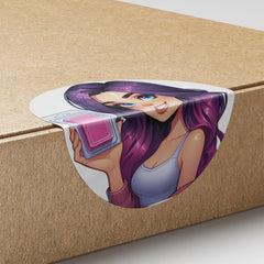 Purple Hair Woman Wax Melt Avatar 1 Circle Stickers