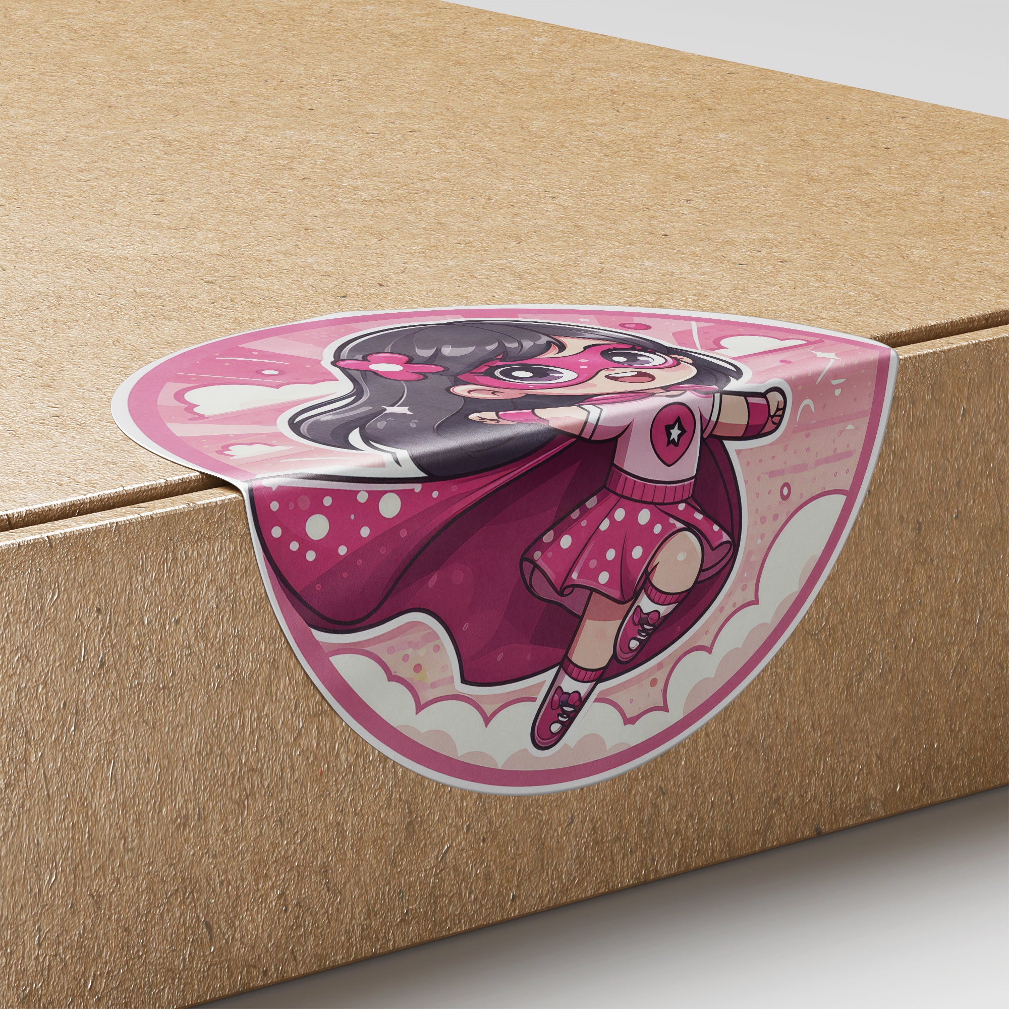 Pink Girl Superhero 2 Circle Stickers