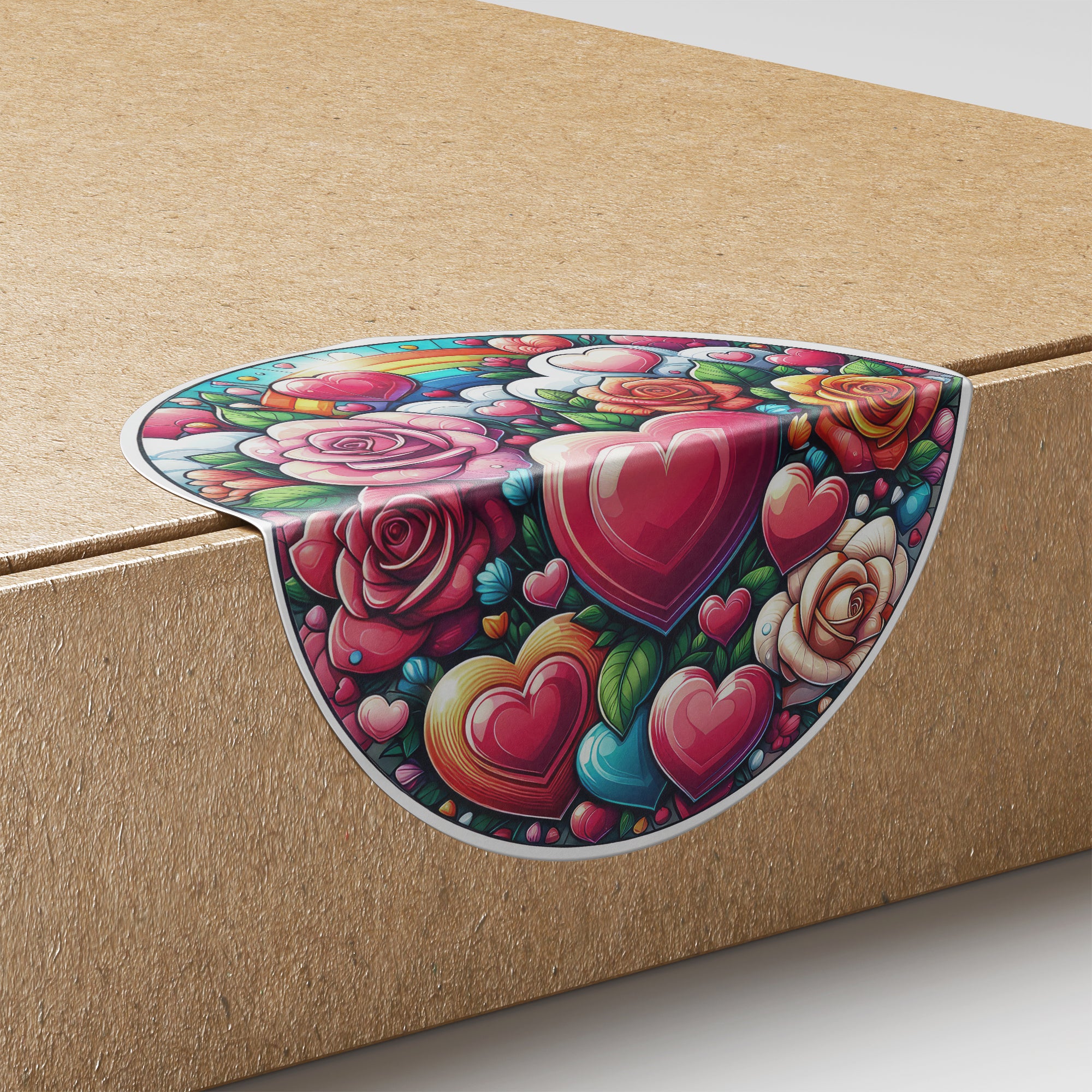 Rainbow Hearts & Roses 1 Circle Stickers