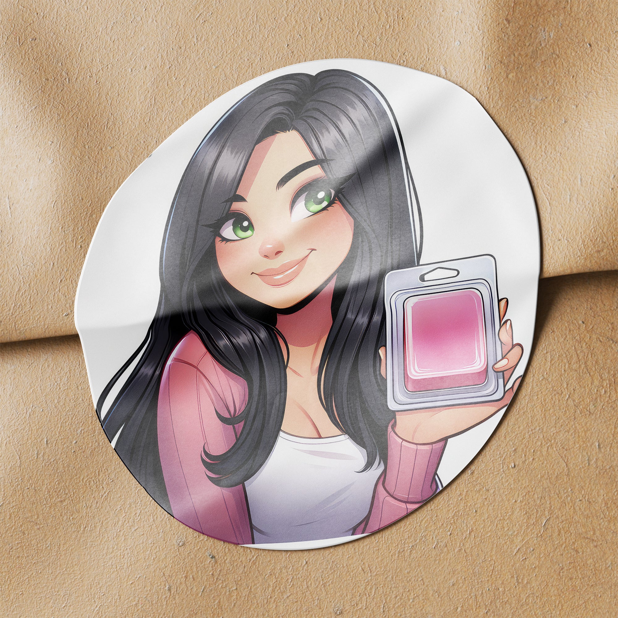 Black Hair Woman Wax Melt Avatar 4 Circle Stickers