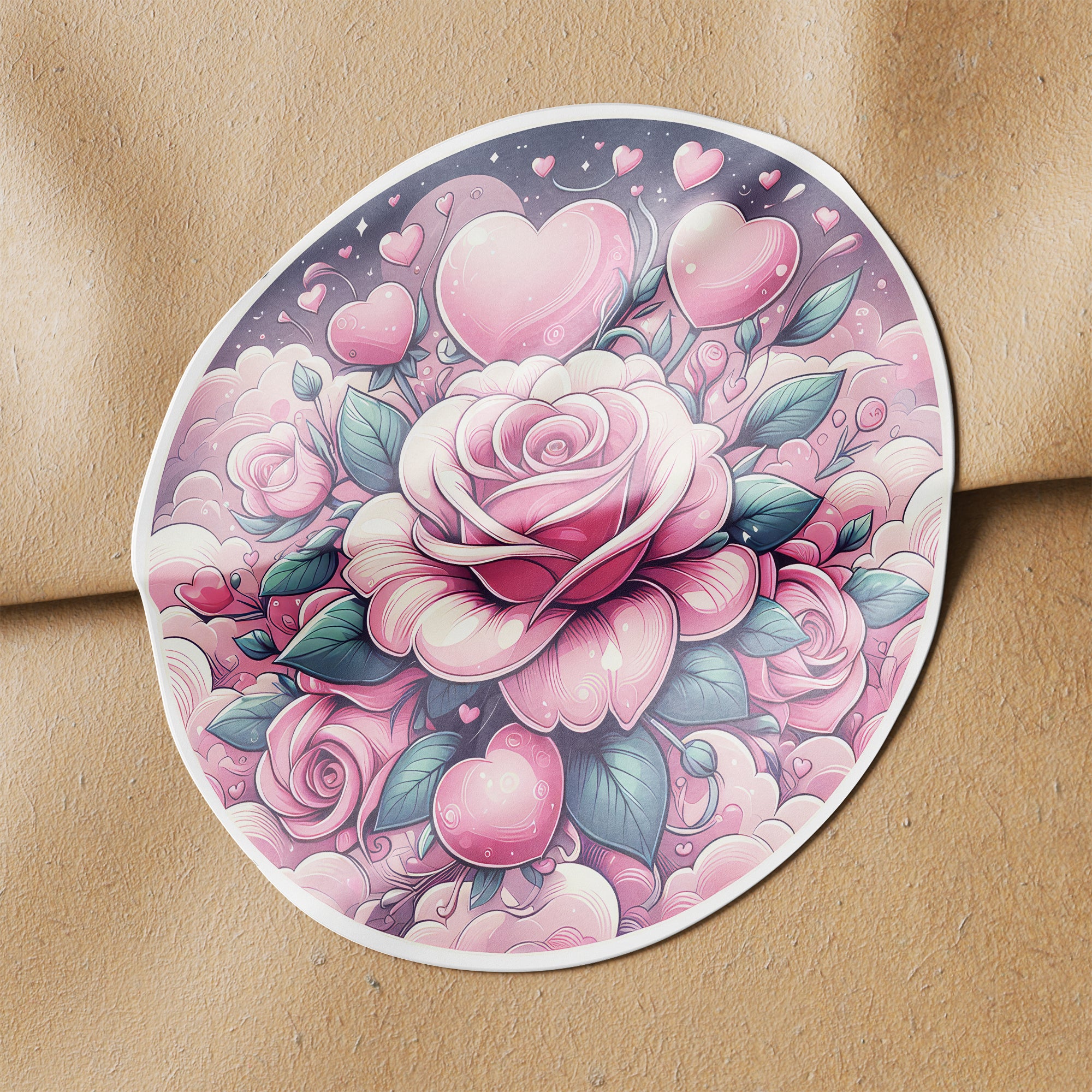 Pink Hearts & Roses 2 Circle Stickers