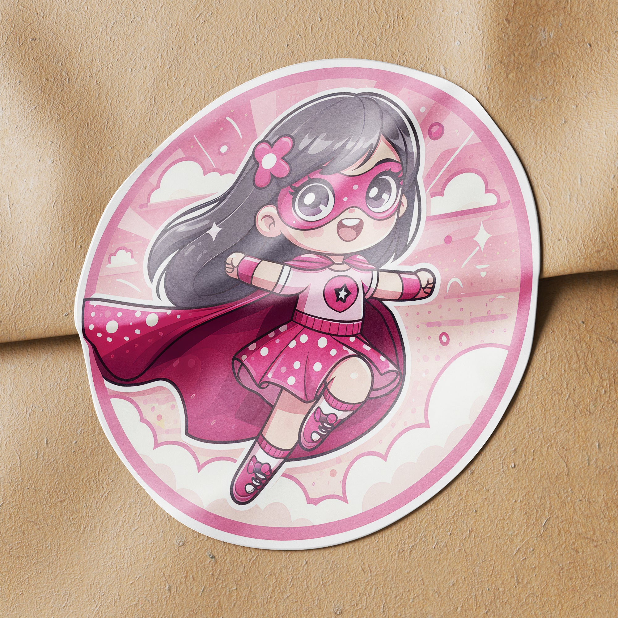 Pink Girl Superhero 2 Circle Stickers