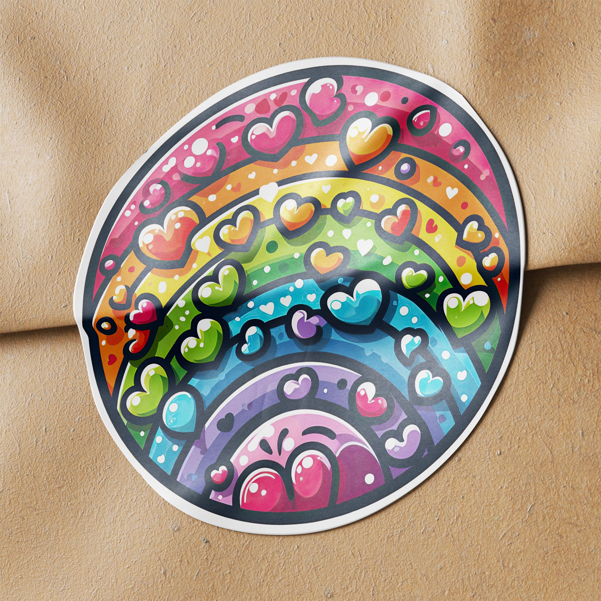 Rainbow Hearts 1 Circle Stickers