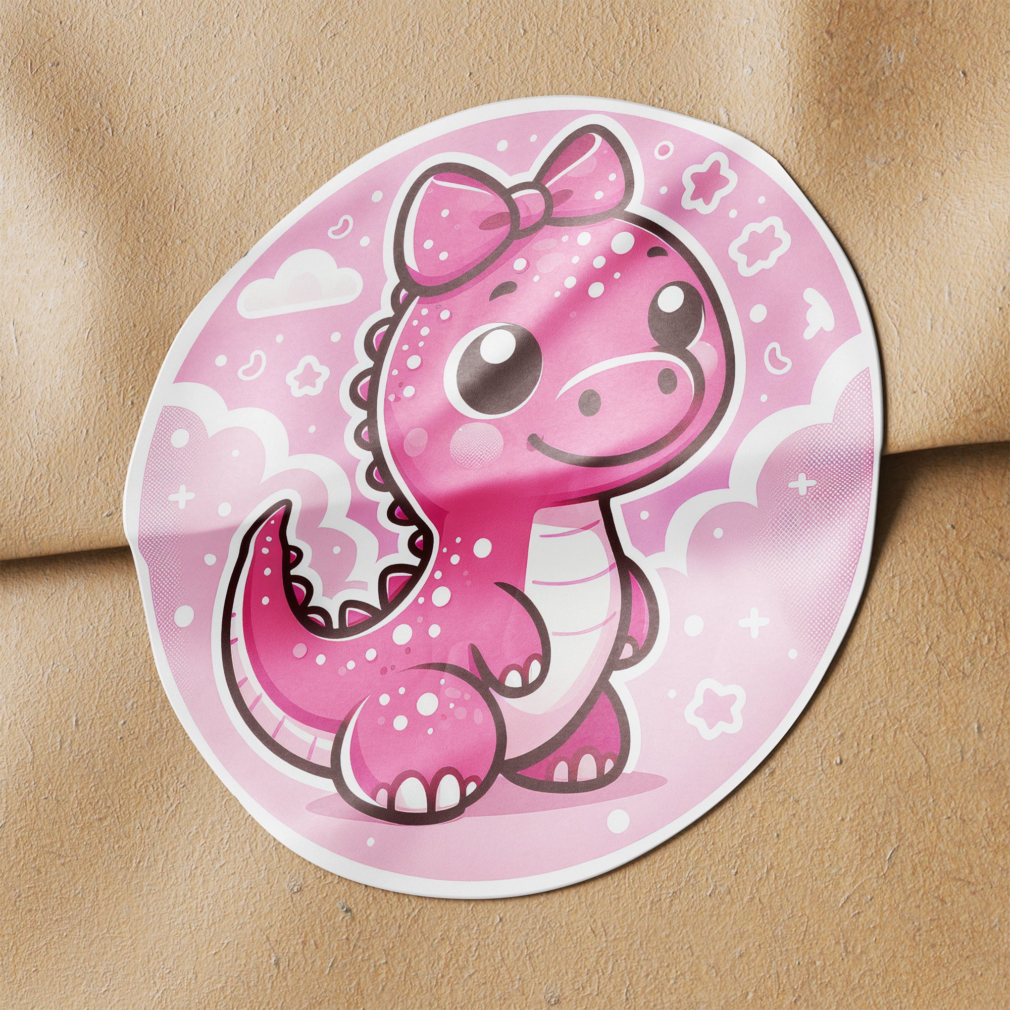 Pink Dinosaur 1 Circle Stickers