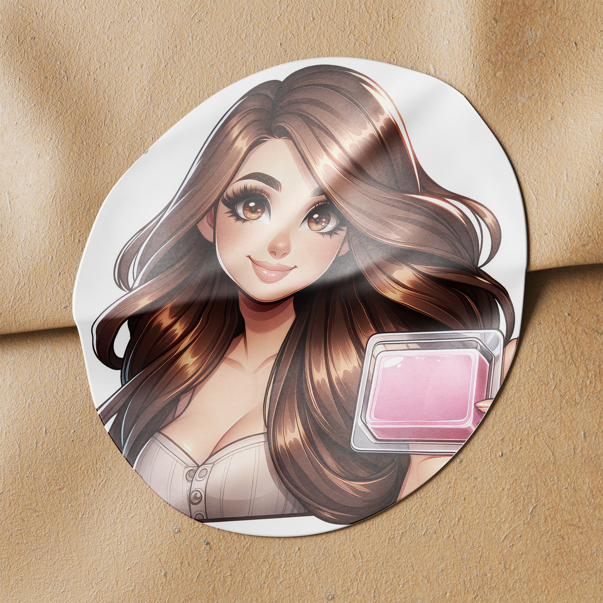 Brown Hair Woman Wax Melt Avatar 3 Circle Stickers