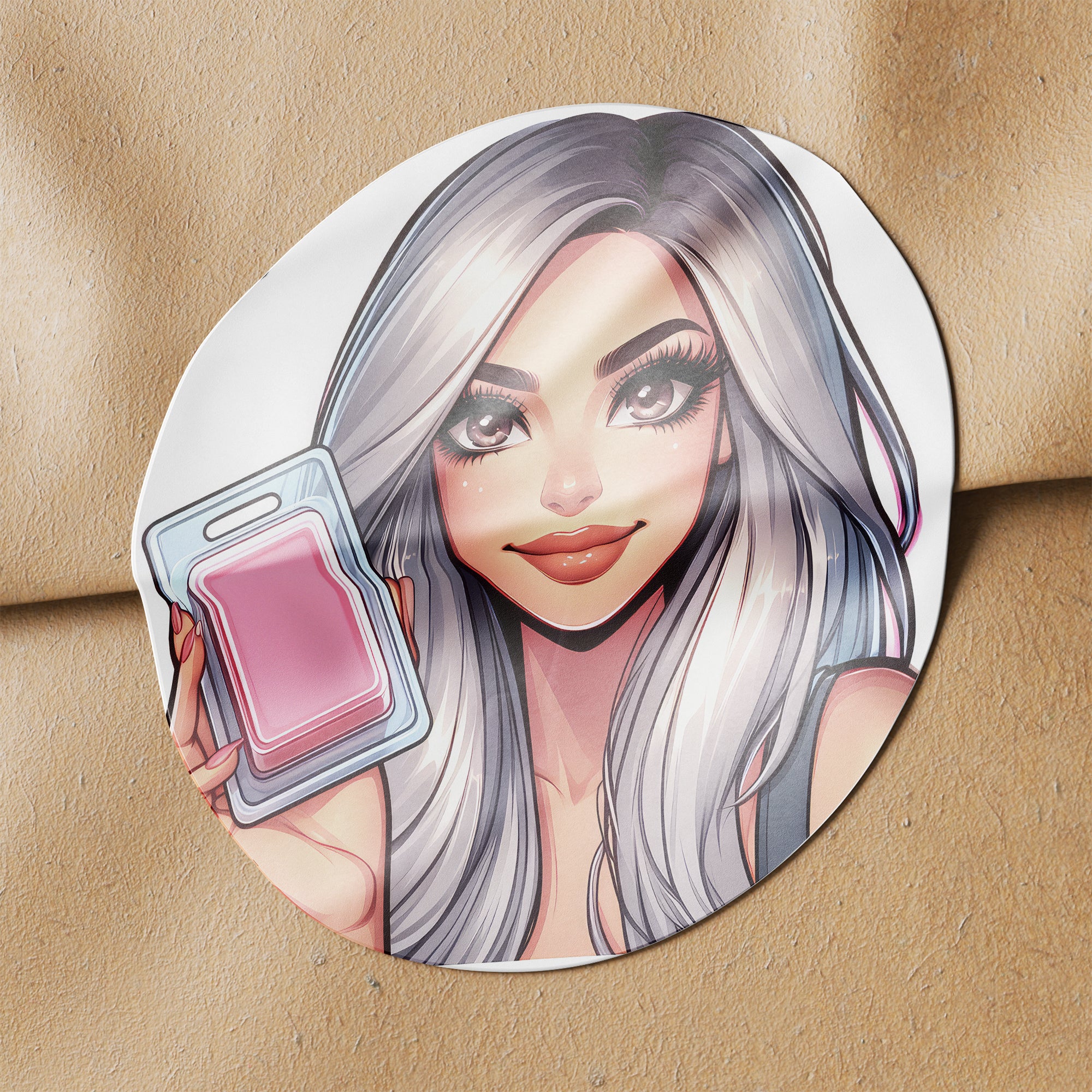 Silver Hair Woman Wax Melt Avatar 1 Circle Stickers