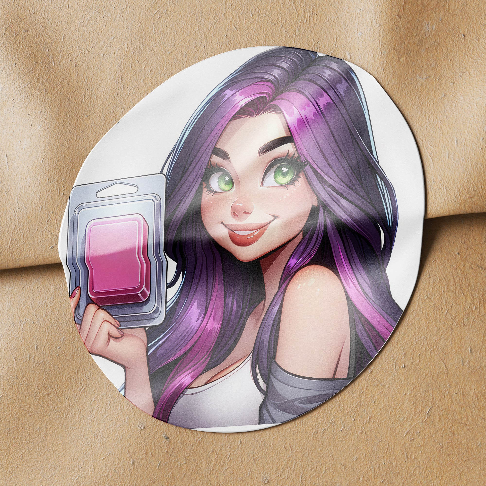 Purple Hair Woman Wax Melt Avatar 2 Circle Stickers