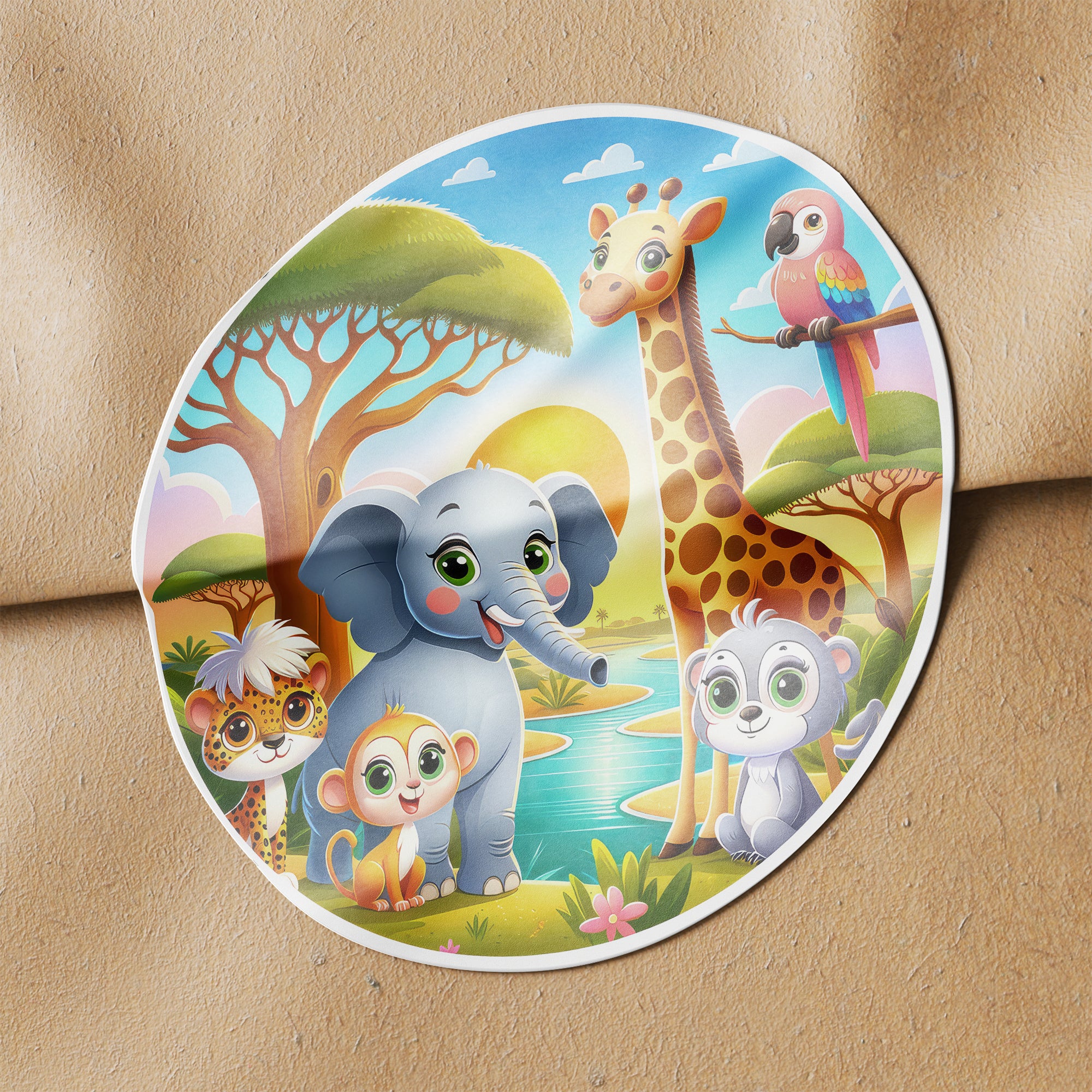 Safari Animals 3 Circle Stickers