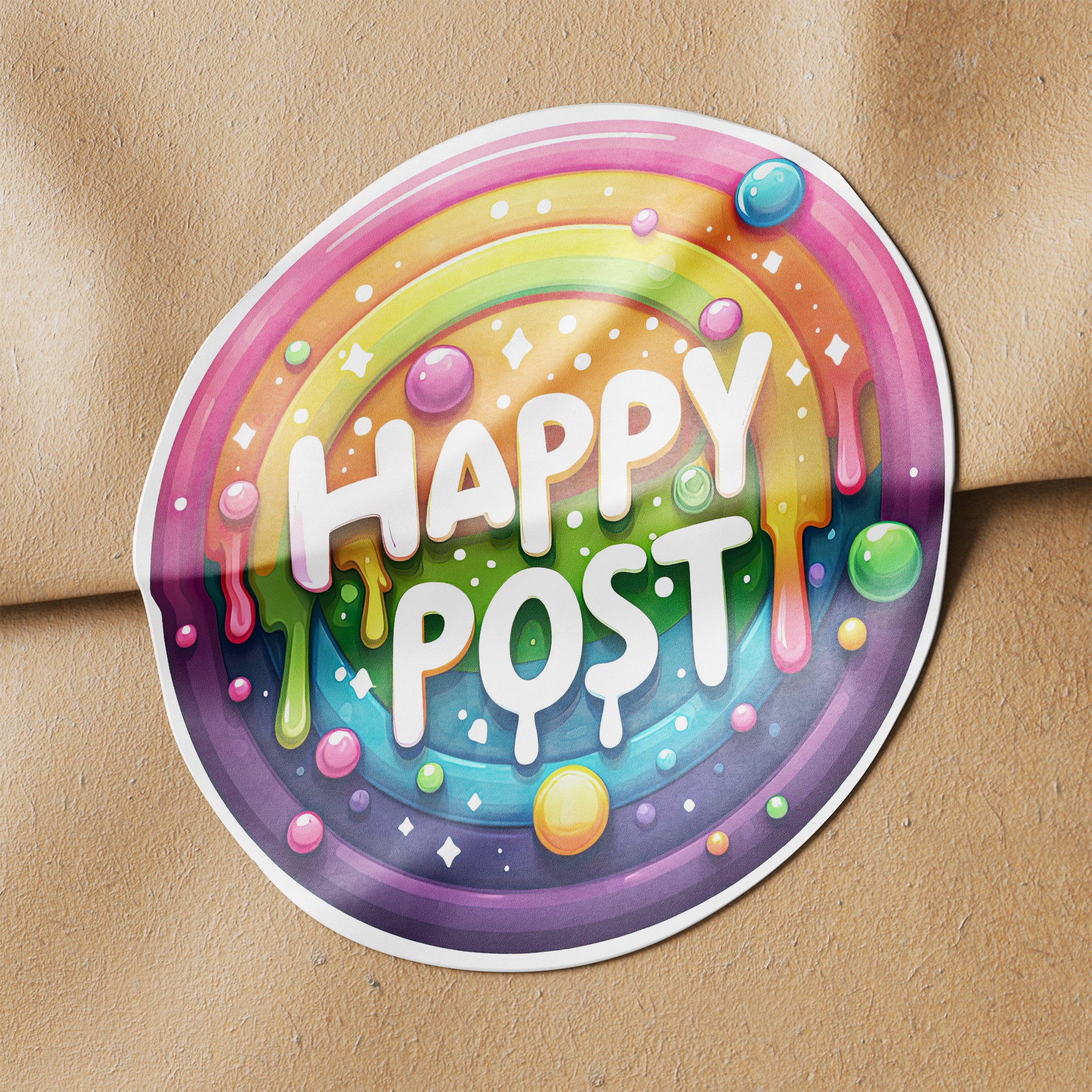 Melted Rainbow Happy Post Circle Stickers