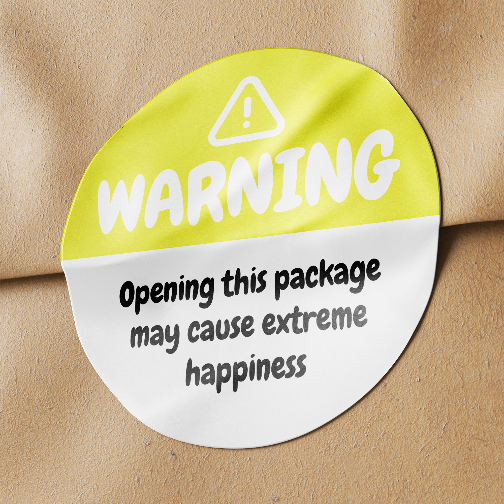 Yellow Warning Happiness Circle Stickers