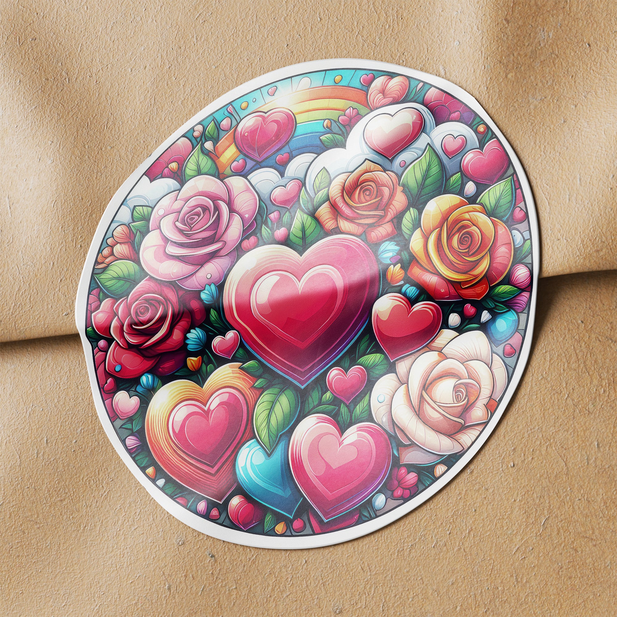 Rainbow Hearts & Roses 1 Circle Stickers