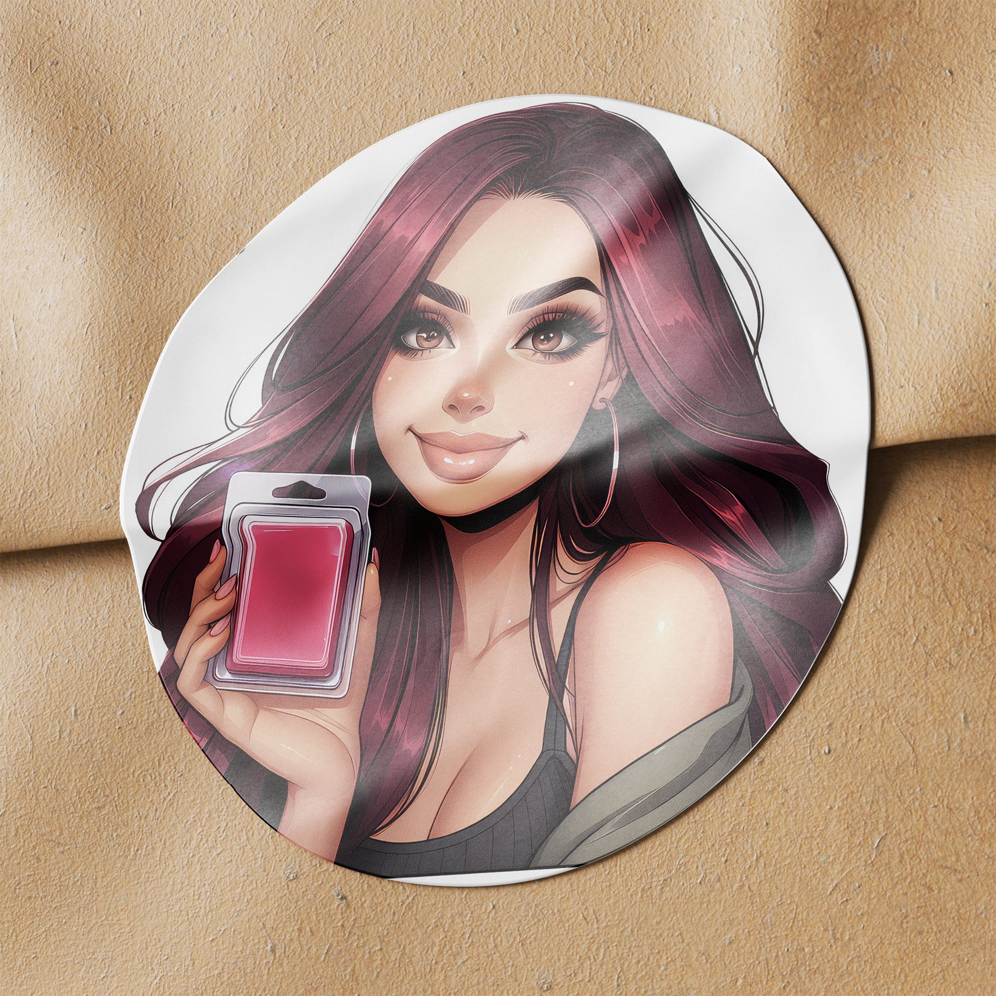 Burgundy Hair Woman Wax Melt Avatar 1 Circle Stickers