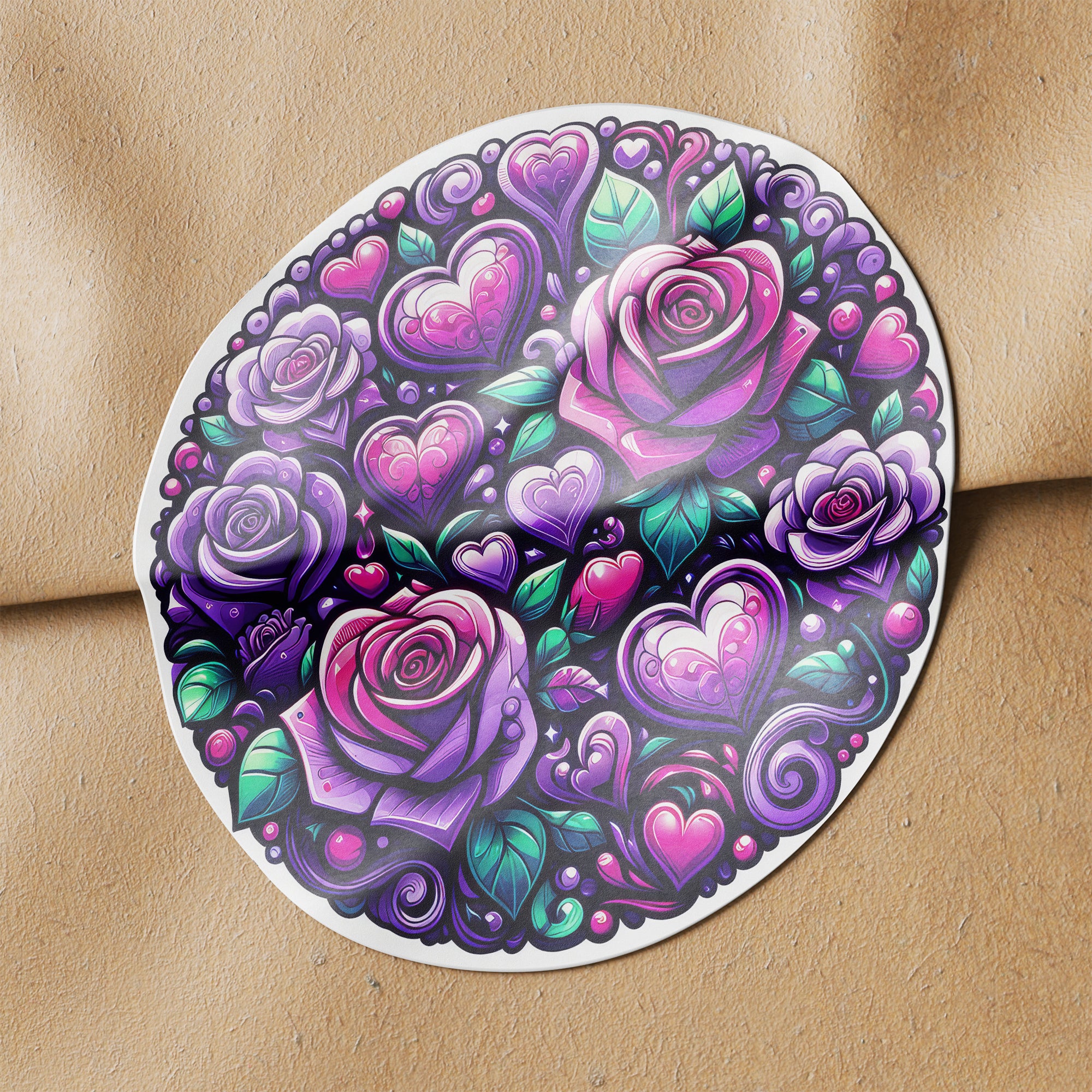 Purple Hearts & Roses 1 Circle Stickers