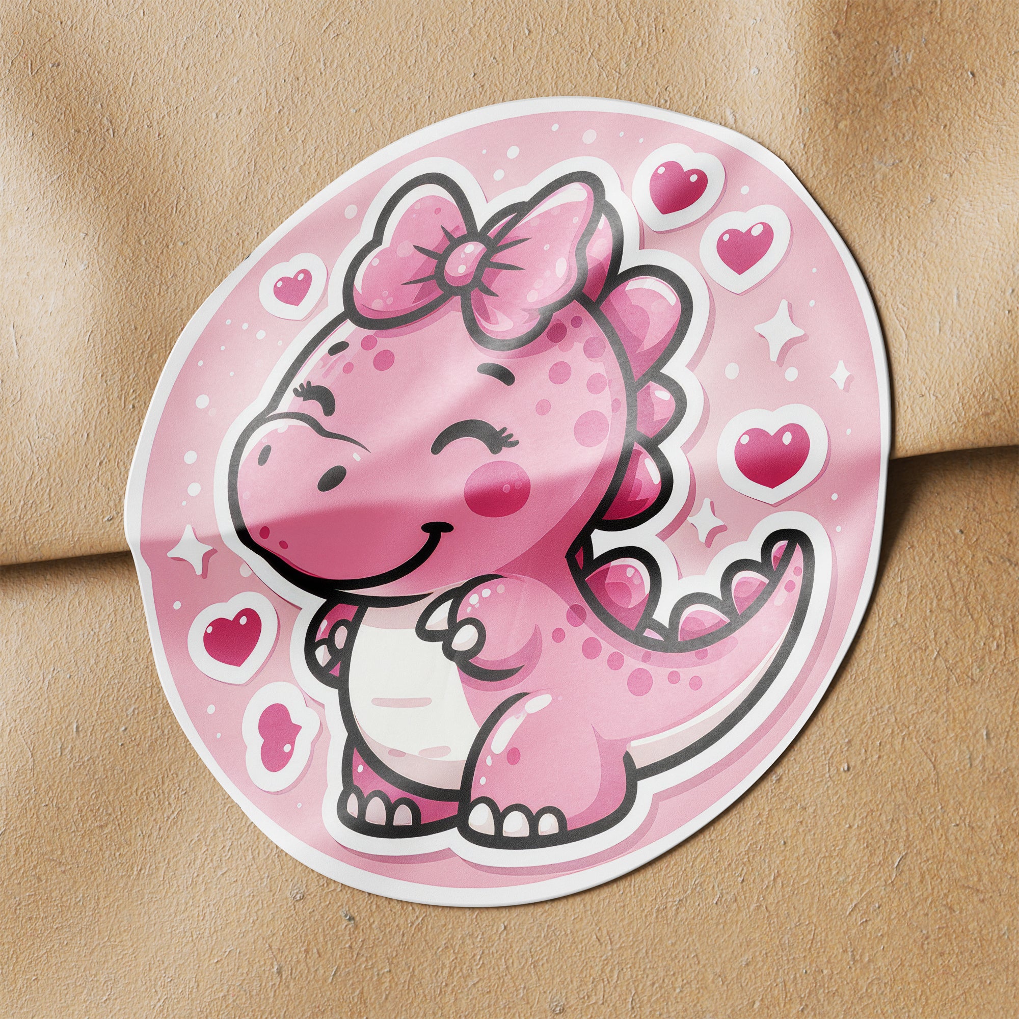 Pink Dinosaur 2 Circle Stickers