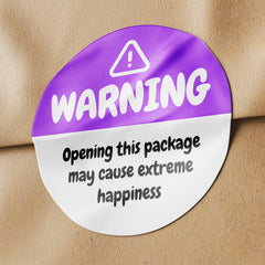 Purple Warning Happiness Circle Stickers