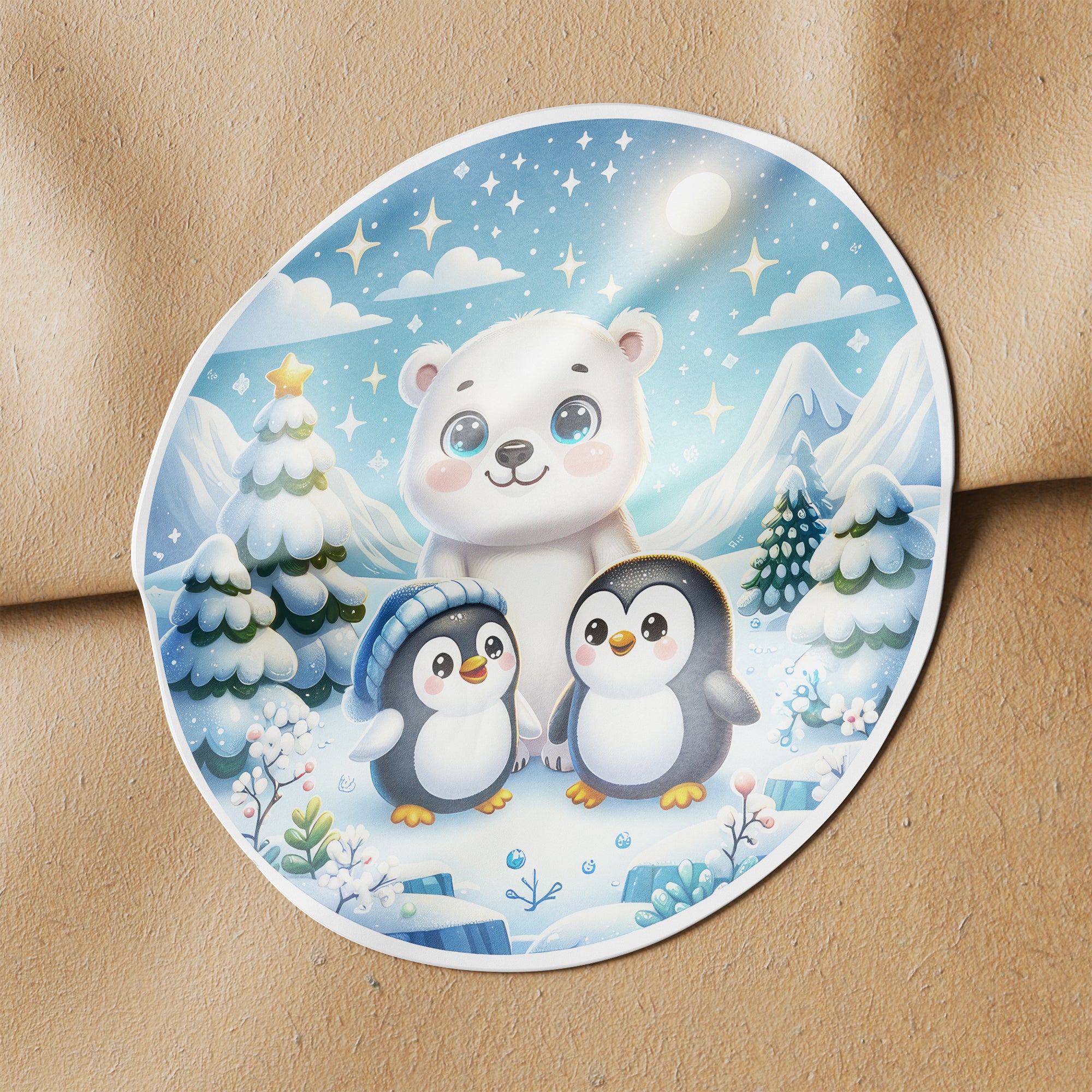 Winter Animals 4 Circle Stickers