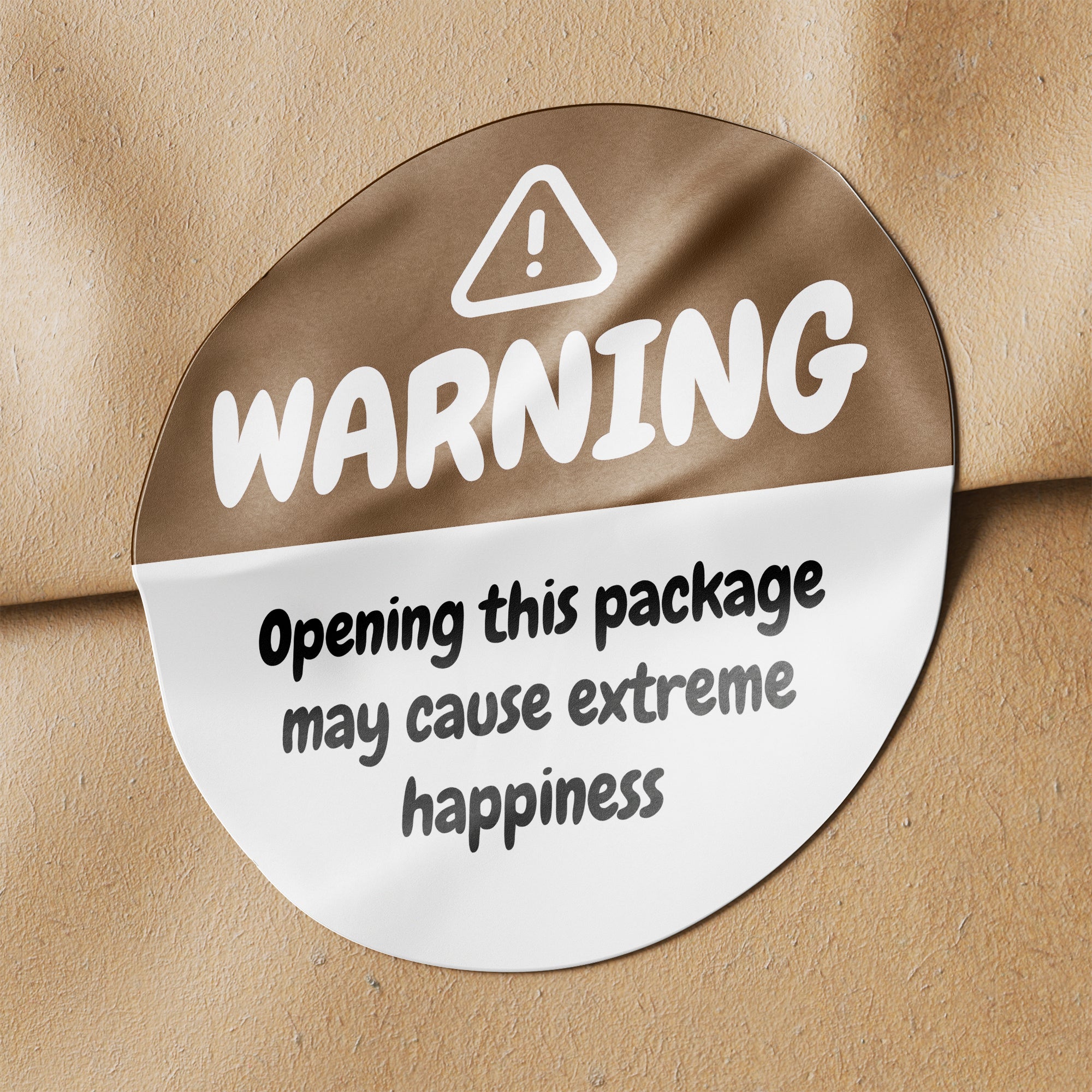 Brown Warning Happiness Circle Stickers