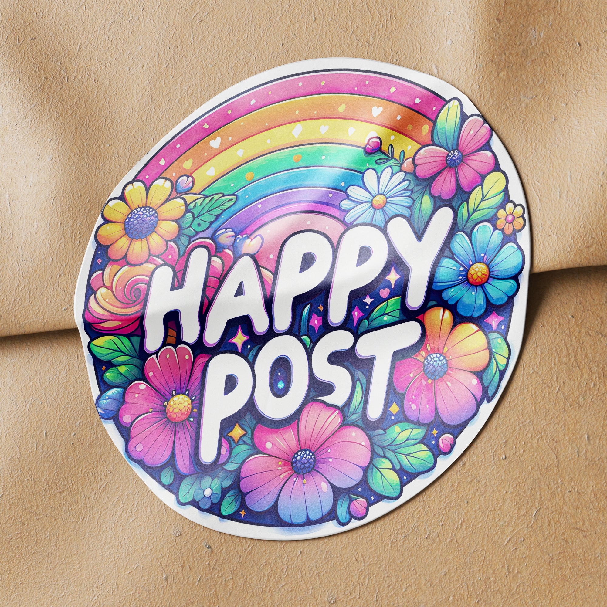 Rainbow Happy Post 1 Circle Stickers