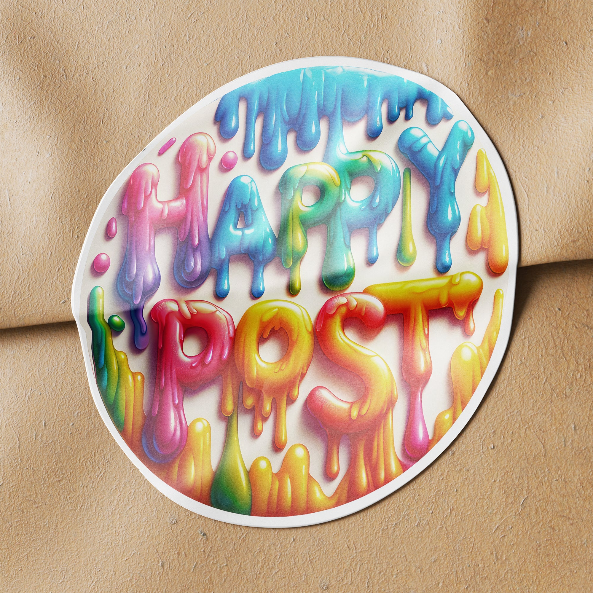 Melted Rainbow Happy Post 3 Circle Stickers