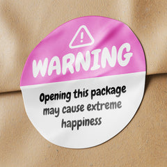 Pink Warning Happiness Circle Stickers