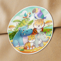 Safari Animals 4 Circle Stickers