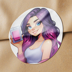 Purple Hair Woman Wax Melt Avatar 1 Circle Stickers