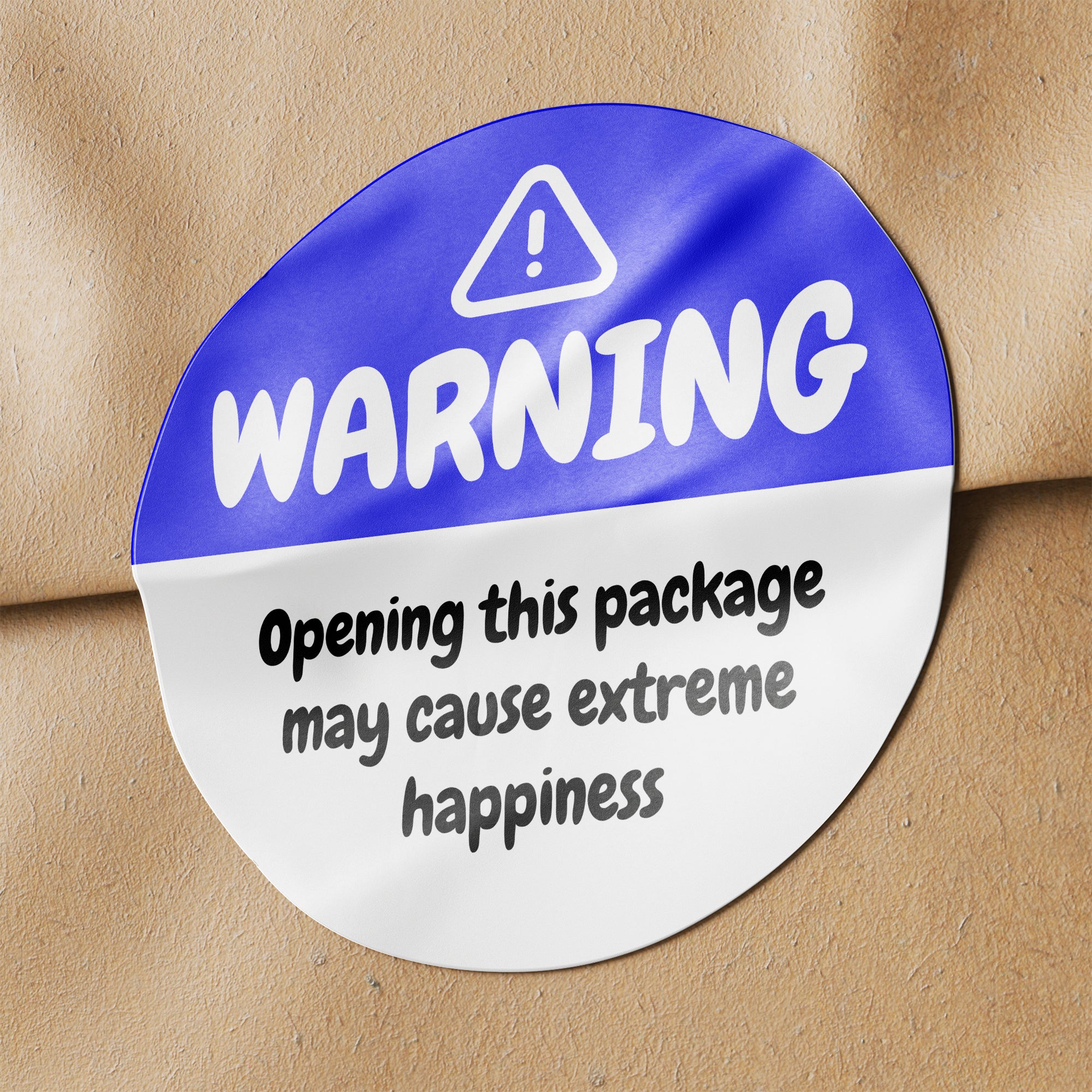 Blue Warning Happiness Circle Stickers