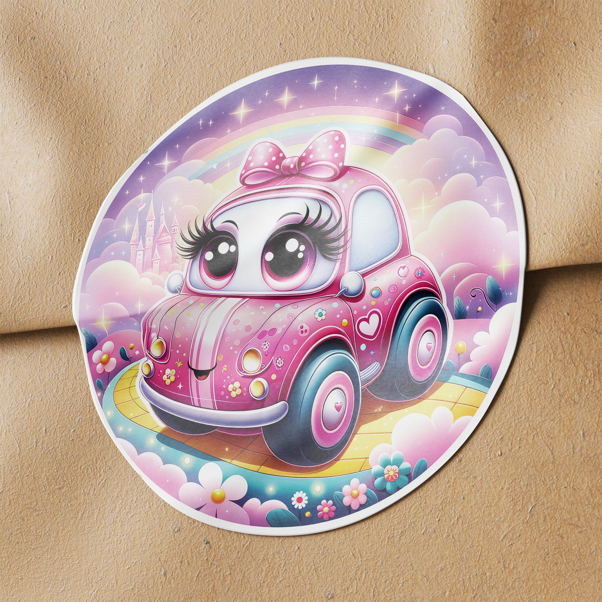 Pink Car 1 Circle Stickers