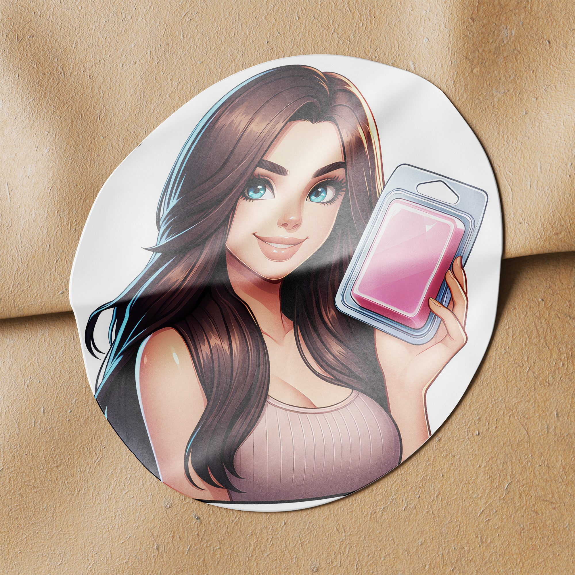 Brown Hair Woman Wax Melt Avatar 1 Circle Stickers