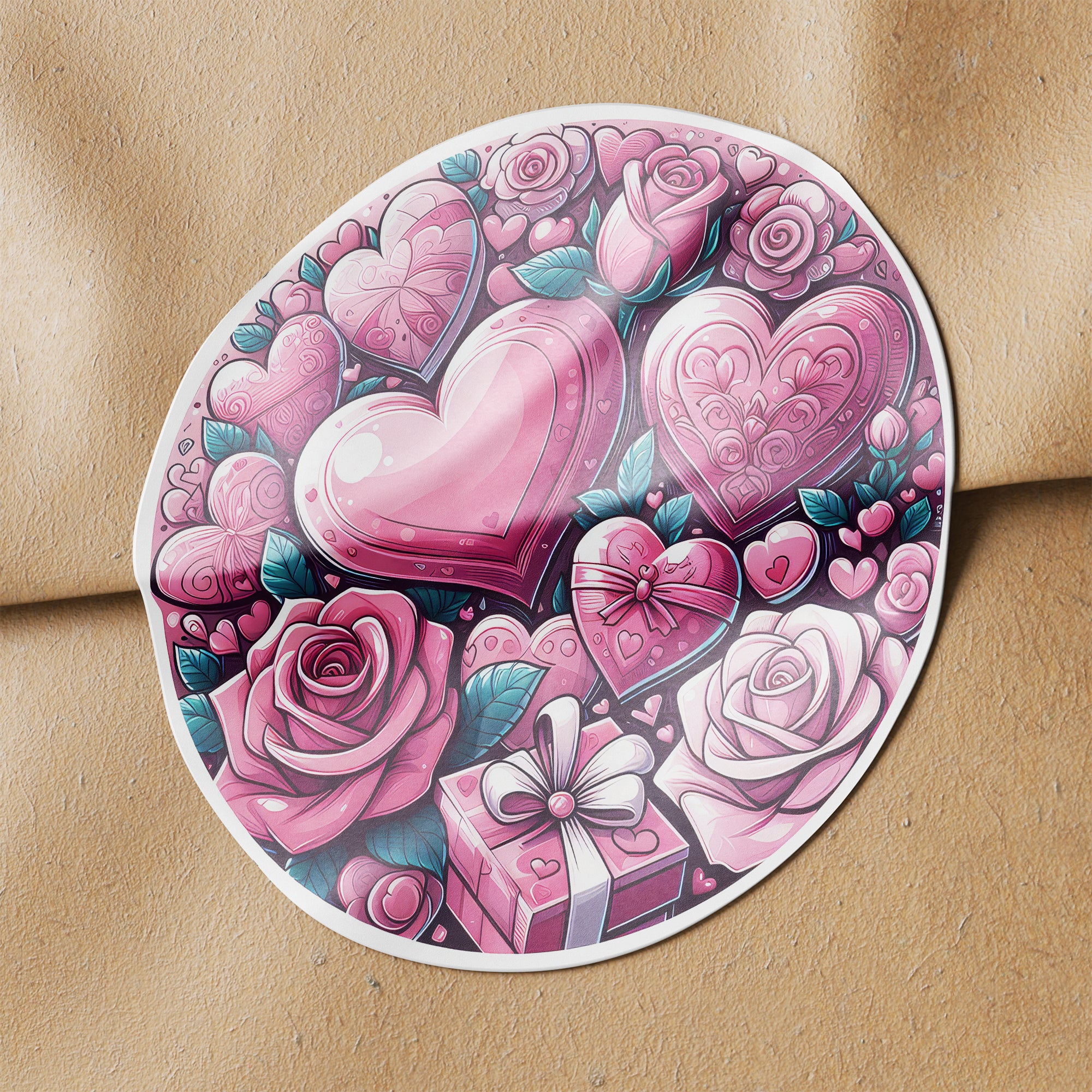 Pink Hearts & Roses 1 Circle Stickers